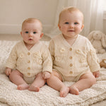 Load image into Gallery viewer, Baby Girl Cotton Cardigan, Floral Embroidered Knit Sweater, Wooden Buttons, Infant Toddler Outfit