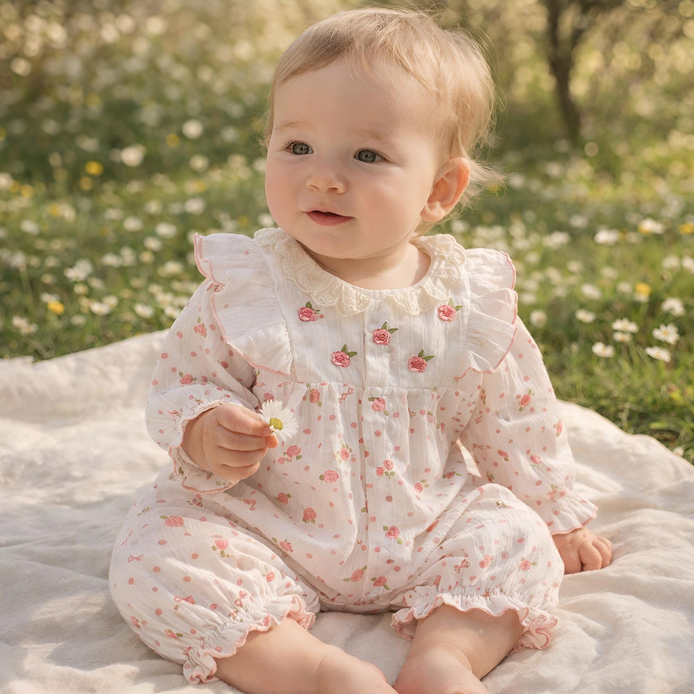 Floral Ruffle Cotton Baby Romper, Spring Summer Toddler Outfit