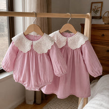 Girls Dusty Rose Lace Collar Dress or Baby Romper, Long Sleeve Fall Outfit