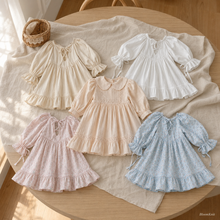 Girls Cotton Ruffle Dress, Puff Sleeves, Back Bow and Floral Styles
