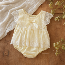 Ivory Lace Baby Romper Dress, Bow Collar Christening and First Birthday Outfit