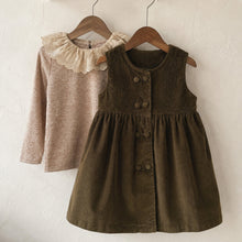 Girls Eyelet Lace Collar Top or Olive Brown Corduroy Pinafore Dress, Fall Separates
