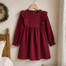 Girls Vintage Ruffle Long-Sleeve Dress, Pintuck Fall Princess Dress