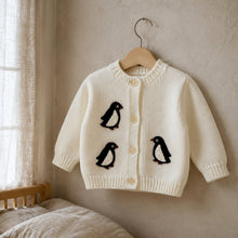 Baby Penguin Knit Cardigan or Vest, Ivory Charcoal Winter Sweater