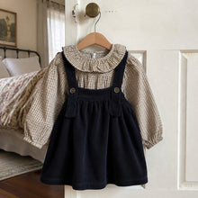 Girls Navy Corduroy Pinafore Dress, Gingham Ruffle Blouse or 2-Piece Fall Set