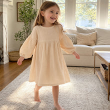 Girls Muslin Dress, Balloon Sleeve Cotton Linen Toddler Boho Dress