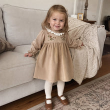 Girls Floral Peter Pan Collar Dress, Khaki or Brown Long Sleeve Fall Outfit