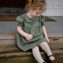 Girls Rustic Linen Peter Pan Collar Dress in Dusty Mauve or Gray Green, Fall Outfit