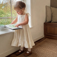 Girls Ivory Tie-Shoulder Maxi Dress, Open-Back Linen-Look Fall Dress