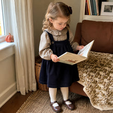 Girls Navy Corduroy Pinafore Dress, Gingham Ruffle Blouse or 2-Piece Fall Set