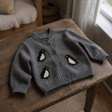 Baby Penguin Knit Cardigan or Vest, Ivory Charcoal Winter Sweater