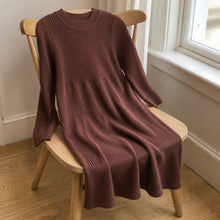 Girls Long-Sleeve Ribbed Knit Midi Dress, Cozy Neutral Fall Sweater Dress