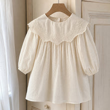 Ivory Cotton Baby Romper or Girls Dress, Matching Sister Outfit with Embroidered Lace Collar