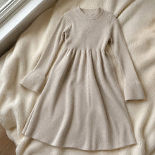 Girls Long-Sleeve Ribbed Knit Midi Dress, Cozy Neutral Fall Sweater Dress