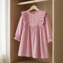 Girls Vintage Ruffle Long-Sleeve Dress, Pintuck Fall Princess Dress