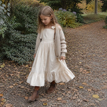 Girls Ivory Tie-Shoulder Maxi Dress, Open-Back Linen-Look Fall Dress