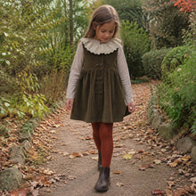Girls Eyelet Lace Collar Top or Olive Brown Corduroy Pinafore Dress, Fall Separates