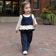 Girls Navy Ruffle Top an Polka Dot Wide-Leg Pants, 2-Piece Fall Set
