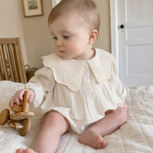 Ivory Cotton Baby Romper or Girls Dress, Matching Sister Outfit with Embroidered Lace Collar