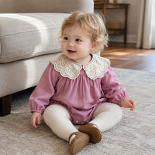 Girls Dusty Rose Lace Collar Dress or Baby Romper, Long Sleeve Fall Outfit