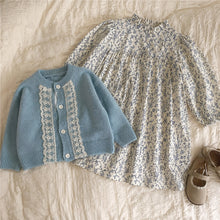 Girls Blue Lace Cardigan or Floral Dress, Cottagecore Fall Separates