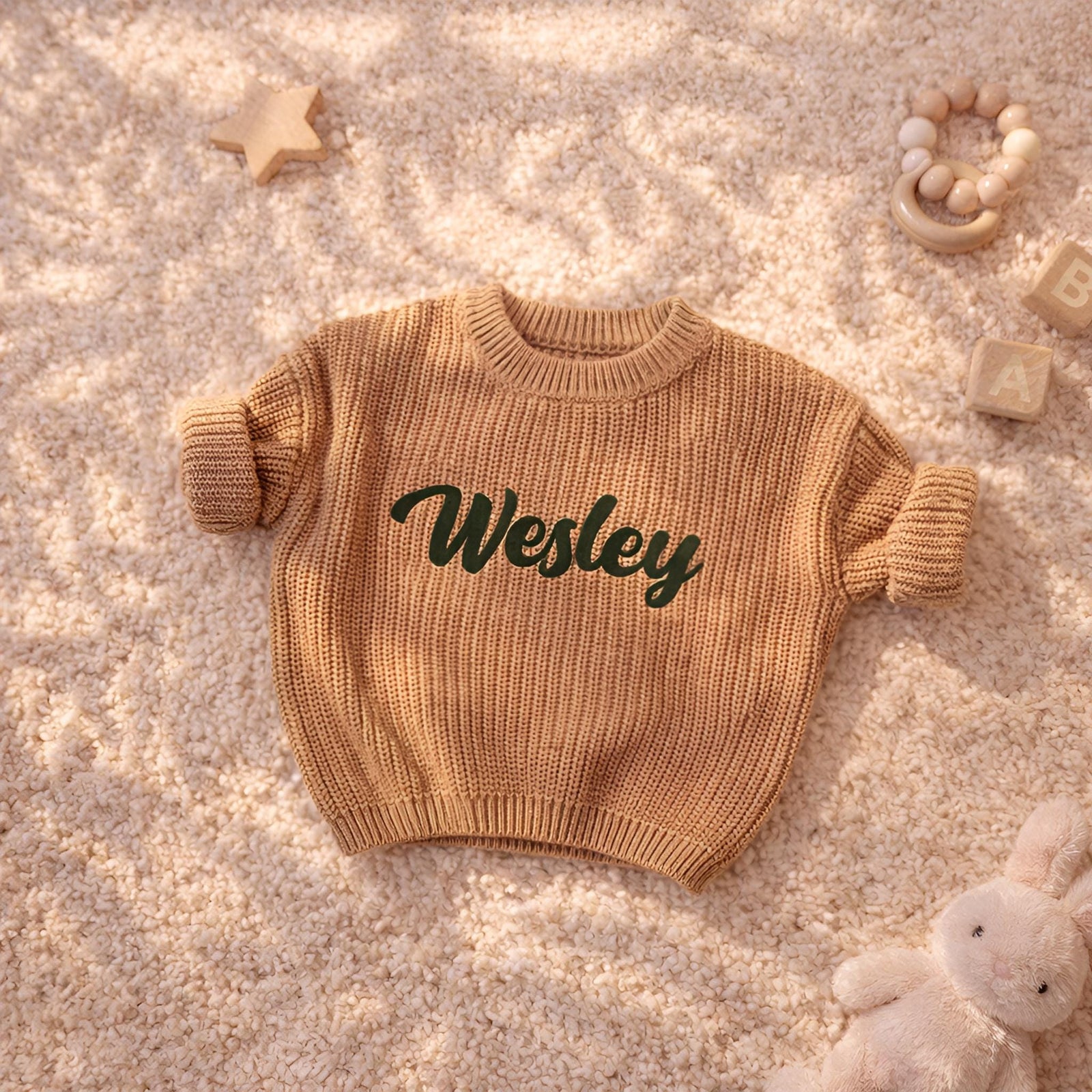 Personalized Embroidered Baby Name Knit Sweater, Custom Cozy Toddler Jumper