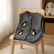 Baby Penguin Knit Cardigan or Vest, Ivory Charcoal Winter Sweater