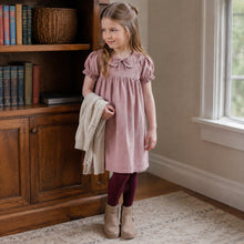 Girls Rustic Linen Peter Pan Collar Dress in Dusty Mauve or Gray Green, Fall Outfit