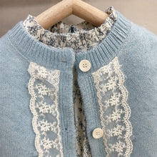 Girls Blue Lace Cardigan or Floral Dress, Cottagecore Fall Separates