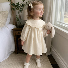 Ivory Cotton Baby Romper or Girls Dress, Matching Sister Outfit with Embroidered Lace Collar