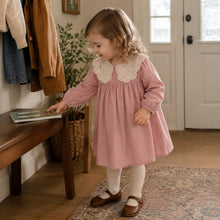 Girls Dusty Rose Lace Collar Dress or Baby Romper, Long Sleeve Fall Outfit