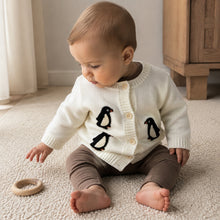 Baby Penguin Knit Cardigan or Vest, Ivory Charcoal Winter Sweater
