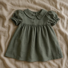 Girls Rustic Linen Peter Pan Collar Dress in Dusty Mauve or Gray Green, Fall Outfit