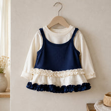 Girls Navy Ruffle Top an Polka Dot Wide-Leg Pants, 2-Piece Fall Set