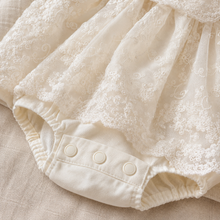 Ivory Lace Baby Romper Dress, Pearl Collar Christening and First Birthday Outfit