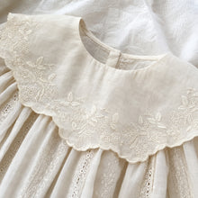 Ivory Cotton Baby Romper or Girls Dress, Matching Sister Outfit with Embroidered Lace Collar