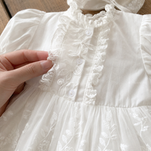 White Lace Baby Romper Dress, Long Sleeve Christening Outfit with Matching Bonnet