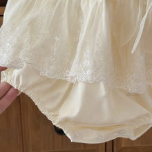 Ivory Lace Baby Romper Dress, Bow Collar Christening and First Birthday Outfit