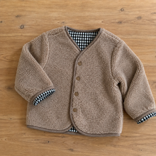 Toddler Reversible Sherpa Jacket, Ivory or Taupe Gingham Fleece Fall Coat