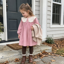 Girls Dusty Rose Lace Collar Dress or Baby Romper, Long Sleeve Fall Outfit