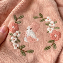 Girls Floral Bunny Embroidered Knit Sweater, Cream or Pink Fall Pullover