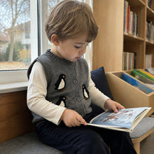 Baby Penguin Knit Cardigan or Vest, Ivory Charcoal Winter Sweater