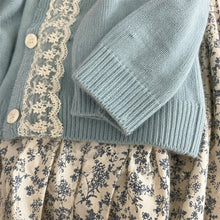Girls Blue Lace Cardigan or Floral Dress, Cottagecore Fall Separates