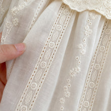 Ivory Cotton Baby Romper or Girls Dress, Matching Sister Outfit with Embroidered Lace Collar