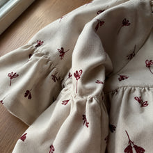 Girls Beige Floral Ruffle Dress, Long Puff Sleeve Fall and Back to School Outfit