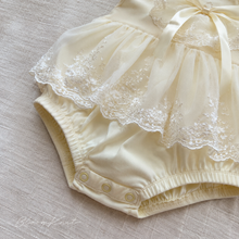 Ivory Lace Baby Romper Dress, Bow Collar Christening and First Birthday Outfit