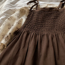 Girls Brown Smocked Pinafore and Floral Long Sleeve Dress, 2-Piece Fall Set