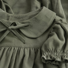 Girls Rustic Linen Peter Pan Collar Dress in Dusty Mauve or Gray Green, Fall Outfit