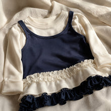 Girls Navy Ruffle Top an Polka Dot Wide-Leg Pants, 2-Piece Fall Set