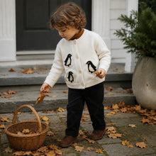 Baby Penguin Knit Cardigan or Vest, Ivory Charcoal Winter Sweater